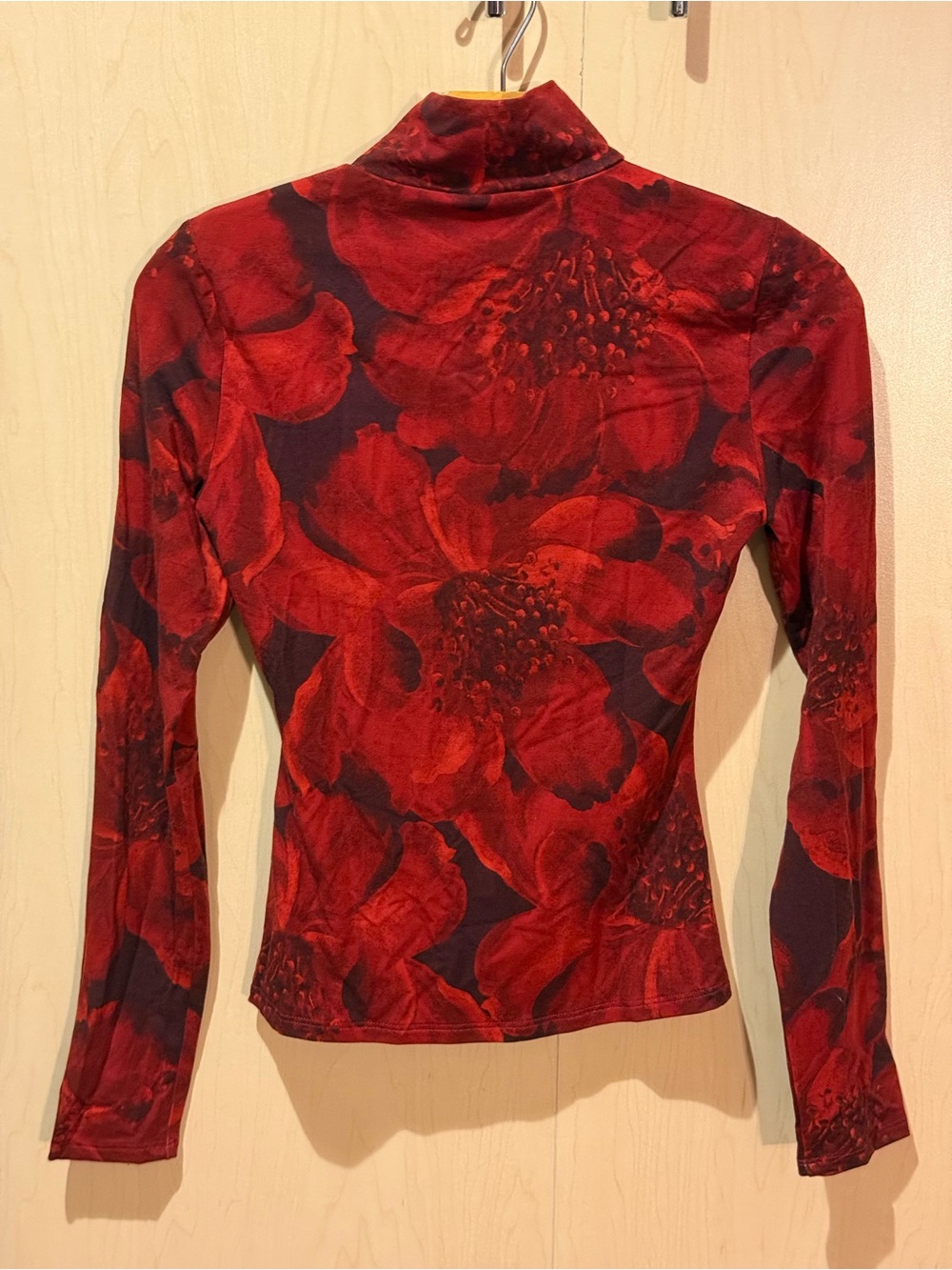 Reformation Red Floral Mock Neck Long Sleeve Top XS